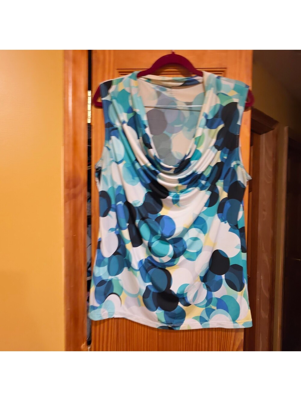 worthington Abstract Circle Print Draped Cowl Neck Sleeveless Top xl